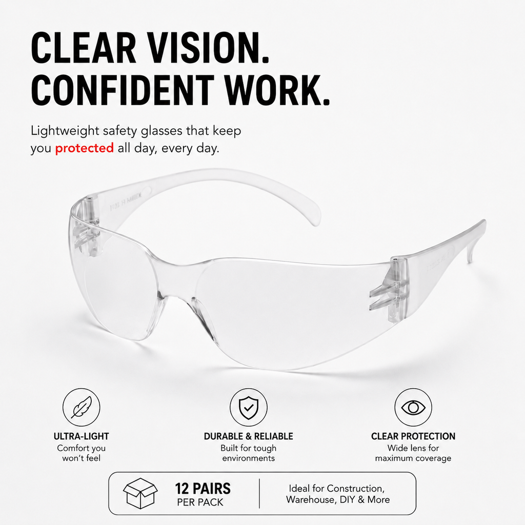 Gripking Classic Safety Glasses Clear - 12 Pack with Free Shipping